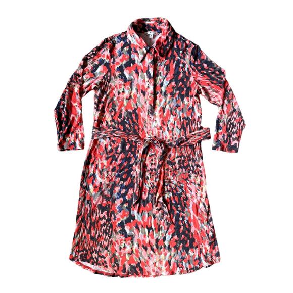 Cabi Abstract Watercolor Jersey Knit Shirt Dress Style 374 Tie Waist Small - Picture 1 of 6